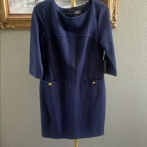 Vince Camuto Blue Sheath Dress with Crew Neck and 3/4 Sleeves